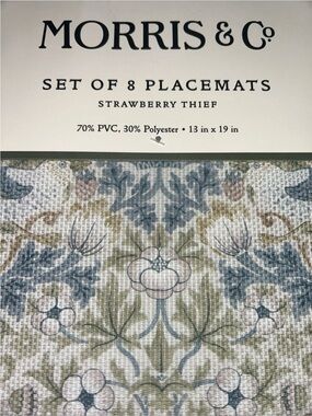 Morris & Co Strawberry Thief Placemats PVC Polyester Placemats Set of 8 Floral